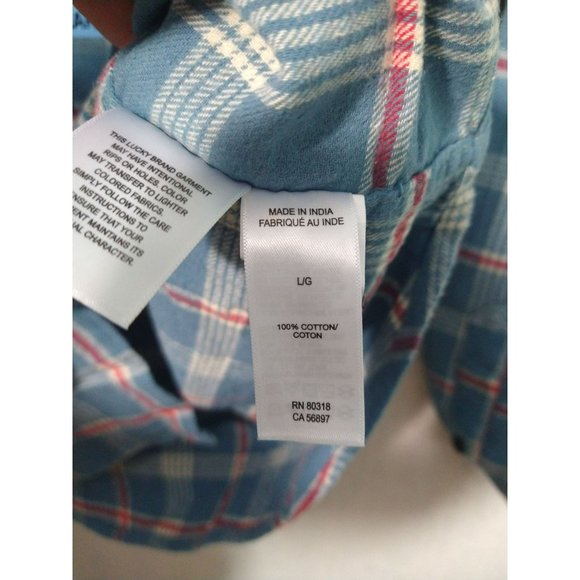NWT Lucky Brand Blue Plaid Flannel Long Sleeve Shirt Mens Size Large - Picture 9 of 11